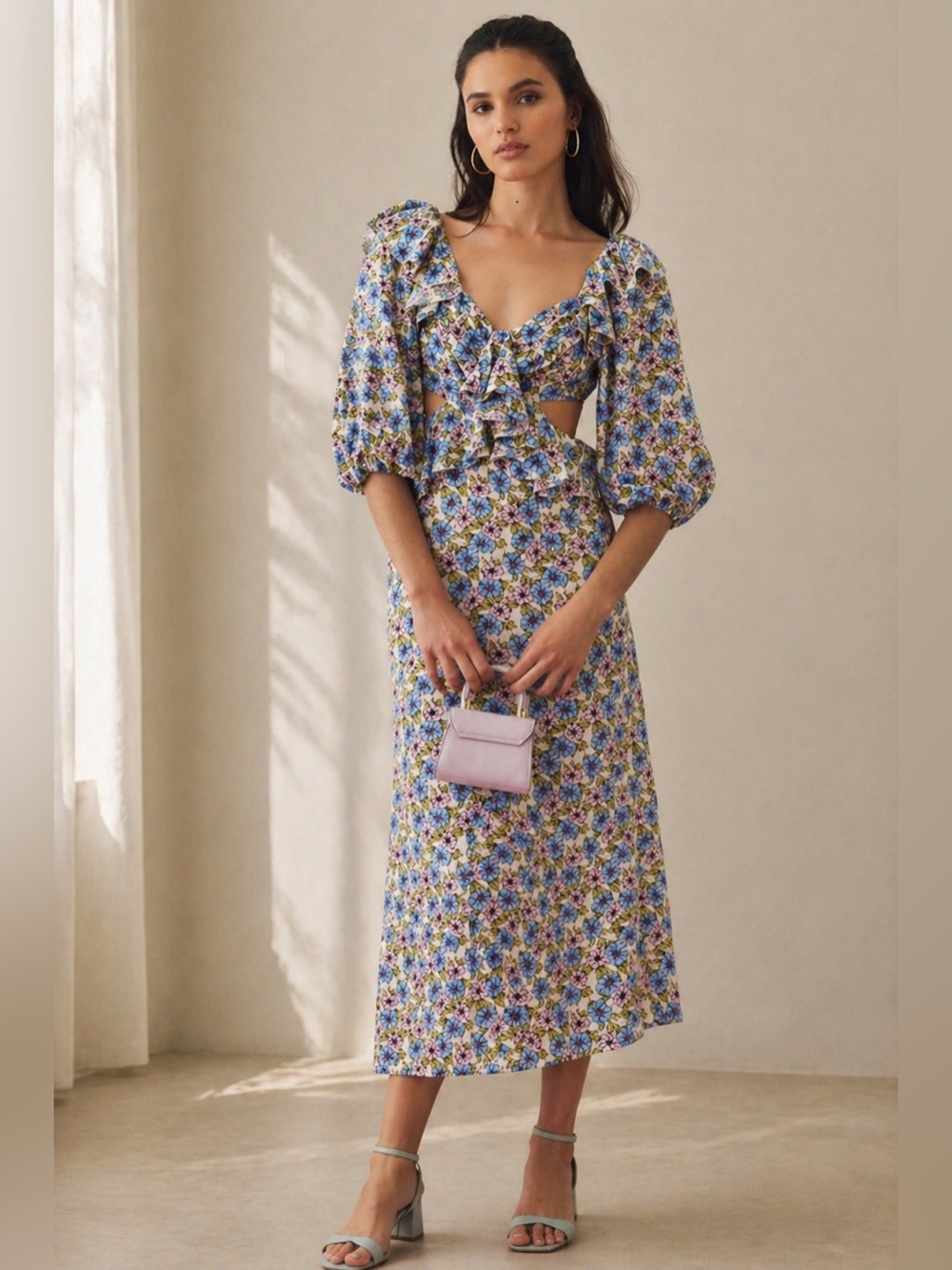 Nobody’s Child Floral Midi Dress M | Romantic Garden Brunch Feminine